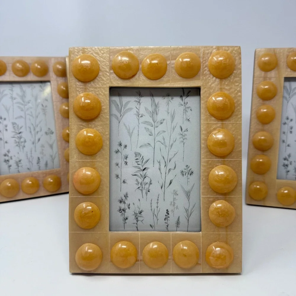 Creative Co-op Set of 4 Handmade Bobbin Photo Frames Honey Yellow 4x6 DG1003
